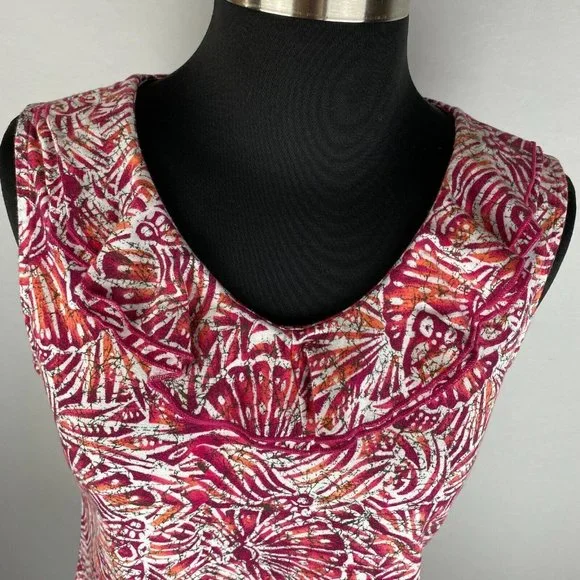 Christopher & Banks Tank Top Women's S Seashell Print Ruffle Neckline Vacation - Picture 3 of 12